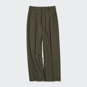 Uniqlo Pleated Wide Leg Trousers in Olive Green